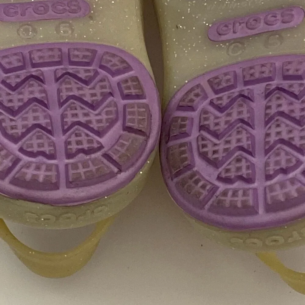 Crocs Girls Cream‎ Purple Isabella Glitter Jelly Comfort Sandals Size 5